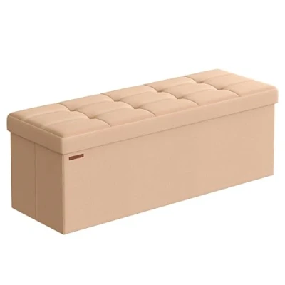 Image of SONGMICS MAZIE Collection Storage Ottoman Bench, 110 cm Folding Foot Rest Stool, End of Bed Easy Assembly, for Living Room, Bedroom, Entryway, Apricot Orange LSF077O02
