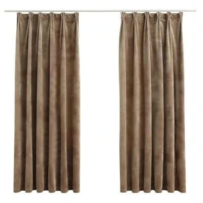 Image of vidaXL Blackout Curtains Set with Hooks, Velvet Beige, 140x175 cm, Elegant Velvet, Light Blocking, Machine Washable, Perfect for Home and Office Usage