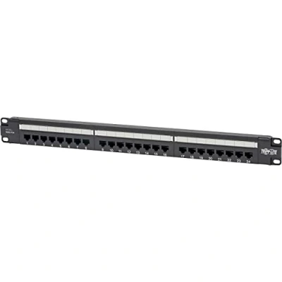Image of Eaton Cat6 24 Port PoE+ Patch Panel, RJ45 Ethernet, 1U Rackmount, EIA/TIA 568A/B Wiring Standards for 110 &amp; Krone Terminations, Black (N252 P24)