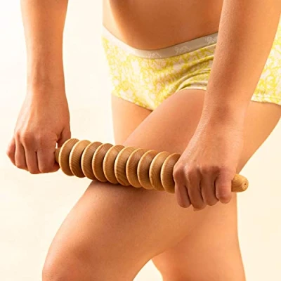 Image of Tuuli Accessories Anti Cellulite Massage Disc Massager Roller with Handle Maderotherapy Wooden