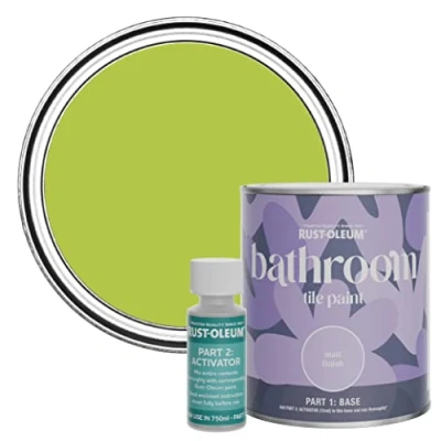 Image of Rust Oleum Green Water Resistant Bathroom Tile Paint in Matt Finish Key Lime 750ml