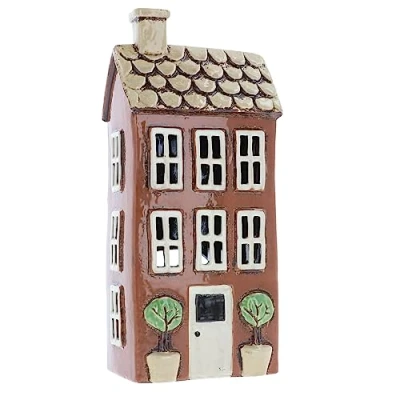 Image of Shudehill Giftware Ceramic Village Pottery Garden House Tealight Holder, Home Ornament Candle Holder (Tall Brick)