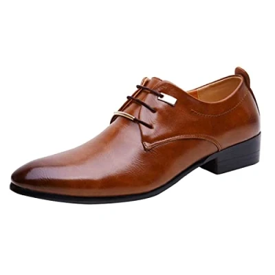Image of Ballroom Dance Shoes for Men UK Pointed Toe Leather Oxfords Lace Up Smart Stylish Anti Slip Driving Business Casual Work Office Comfort Fashion Ankle Boots Brown
