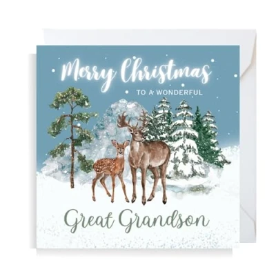 Image of Second Ave Great Grandson Christmas Reindeer Square Xmas Holiday Festive Greetings Card