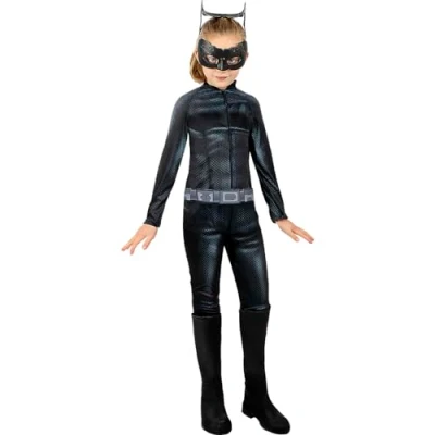 Image of Funidelia Catwoman Costume for girl Woman cat, Superheroes, DC Comics Costumes kids, accessory fancy dress &amp; props Halloween, carnival parties Size 7 9 years Black
