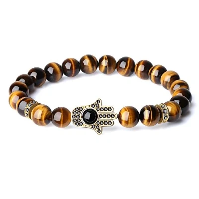 Image of COAI Hamsa Hand Bracelet Tiger Eye Stone Prayer for Men Women