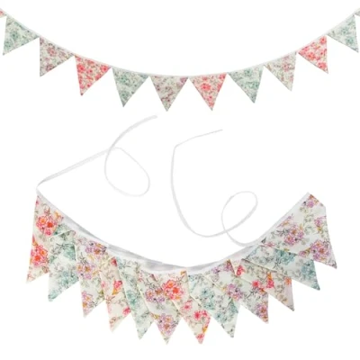 Image of G2PLUS Floral Bunting Banner, 10.8 Feet Vintage Cloth Shabby Chic Cotton Garlands, 12PCS Double Sided Fabric Triangle Pennants for Themed Wedding Afternoon Tea Garden Party