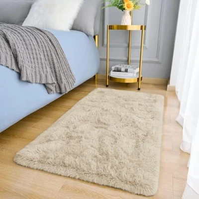 Image of MOONLIGHT20015 Rugs Living Room Fluffy Cream Area for Bedroom Super Soft Small Thick Shaggy Pile Non Slip Shedding Rug Plush Carpet Dining Room, 50cm x 80cm