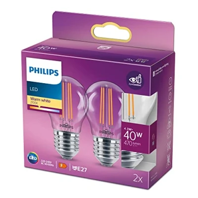 Image of PHILIPS LED Premium Lustre Light Bulb [E27 Edison Screw] 4.3W 40W Equivalent, Warm White (2700K)