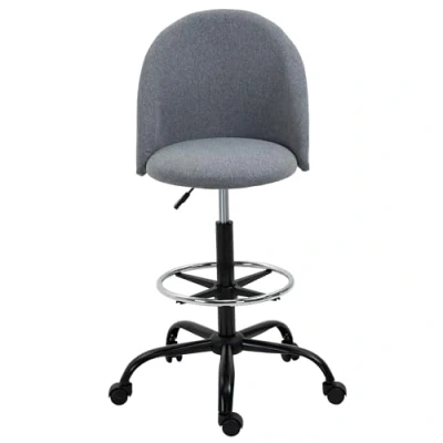 Image of Vinsetto Ergonomic Drafting chair Adjustable Height w/ 5 Wheels Padded Seat Footrest 360 Swivel Freely Comfortable Versatile Use For Home Office Grey