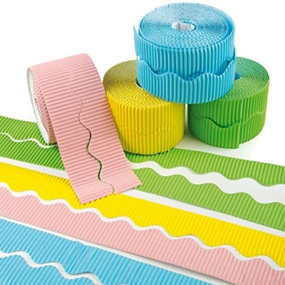 Image of Baker Ross Pastel Corrugated Borders Box of 6 Rolls, Kids Craft Supplies (EV772)