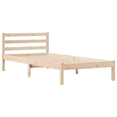 Image of vidaXL minimalist single bed frame solid pine wood, 210x80 cm natural wood finish for bedroom