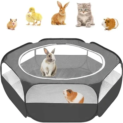 Image of Amakunft Guinea Pig Playpen with Cover, Hamster Top, Rabbit Pop Up Roof, Small Animal Play Pen Indoor, for Ferret/Chinchilla/Bearded Dragon/Rat/Kitten (Black)