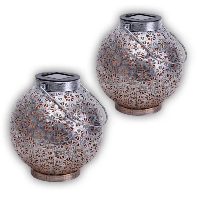 Image of Blumenmuster Set of 2 Solar Outdoor Lighting Silver Dawn to Dusk Sensor 3500K IP44