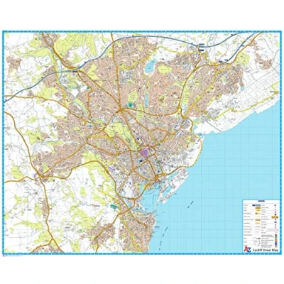 Image of A Z Cardiff Street Map 46.75&quot; x 37.75&quot; Paper