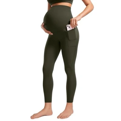 Image of CRZ Yoga Womens Butterluxe 25&#039;&#039; Maternity Leggings with Pockets Over The Belly Soft Workout Pregnancy Pants Olive Green 12