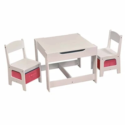 Image of Liberty House Toys Wooden Table and Chair Set Bins, MDF, White, Pink, 48cm H W x 60cm D