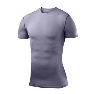 Image of PowerLayer Boys&#039; Compression Baselayer Top Short Sleeve Under T Shirt Grey, 10 12 Years (Boys Large)