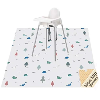 Image of WOMUMON 51&quot; Splat Mat for Under High Chair/Arts/Crafts, Washable Spill Waterproof Anti Slip Floor Splash Mat, Portable Play and Table Cloth