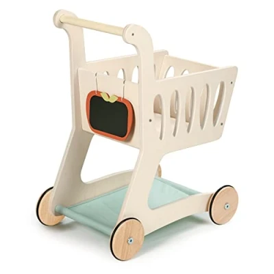Image of Tender Leaf Toys Shopping Cart Wood Pretend Play Trolley For Children Ages 3+