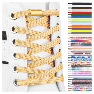 Image of SULPO Elastic rubber laces without ties, flat, with screw closure, Metallic Gold, One Size