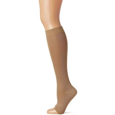 Image of Scholl Softgrip Light Support Class II Compression Stockings for Women Below the Knee, Open Toe 2 Natural, Small. Treatment Varicose Veins, Legs Ulcers and Improving Circulation