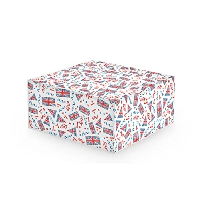 Image of Anniversary House 10 inch Cake Box, Union Jack Print, 12.7 x 26 26cm, Royal Decorations, King Charles Decorations J134