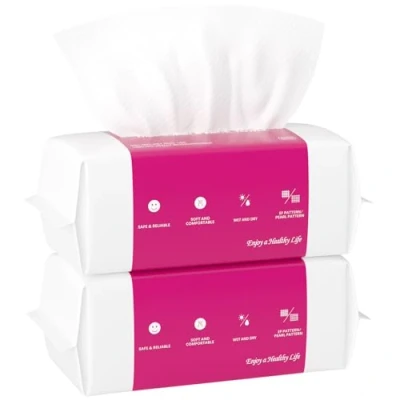 Image of Disposable Face Towel 120 Count, Cotton Tissue Dry Wipes Skin Clean, Unscented and Ultra Soft Towelette for Washing Face, Makeup Removing (Pearl Pattern)