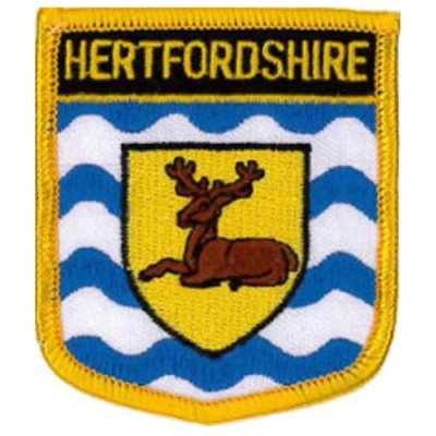 Image of Klicnow Hertfordshire County (Shield) Embroidered Patch 6cm X 7cm (2 1/2&quot; 2 3/4&quot;)