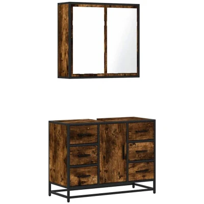 Image of vidaXL 2 Piece Bathroom Furniture Set Smoked Oak Engineered Wood