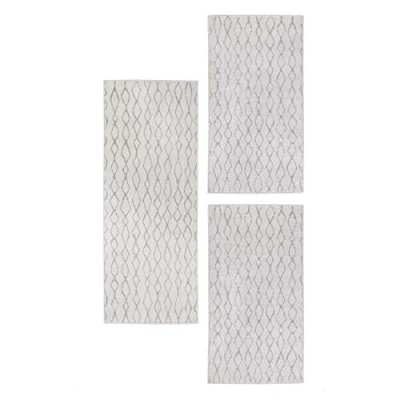 Image of andiamo Woven Rug Bolonia Pattern Modern Oeko Tex 100 Set 2 x 67 140 cm / 1 80 200 cm, Polypropylene, Ornament Grey, 3 Piece