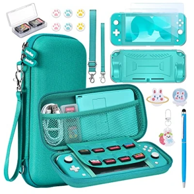 Image of innoAura NS Switch Lite Case 17 in 1 Accessories Bundle with Carrying Case, Game Screen Protector, Stand, Thumb Grips(Turquoise)