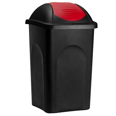 Image of Stefanplast® Waste Rubbish Bin Swing Lid 60 Litre Dust Container Refuse Plastic Kitchen Dustbin Home (Red)