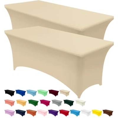 Image of Utopia Kitchen Spandex Tablecloth 2 Pack [6FT, Champagne] Tight, Fitted, Washable and Wrinkle Resistant Stretch Rectangular Patio Table Cover for Event, Wedding, Banquet &amp; Parties [72Lx30Wx30H Inch]