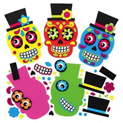 Image of Baker Ross AX229 Day of The Dead Mix &amp; Match Magnet Pack 8, Make Your Own Magnets, Ideal Kids Arts and Crafts Project