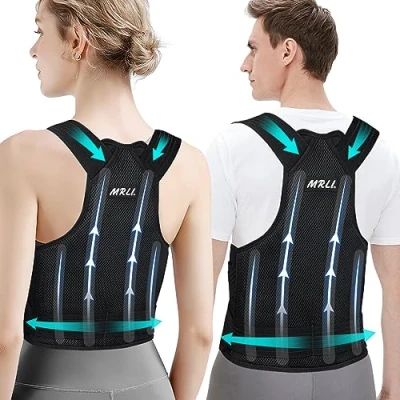 Image of MRLI Back Support Brace Posture Corrector: Adjustable Shoulder Lumbar Belt For Women and Men Upper Straightener Neck Shoulders (S)