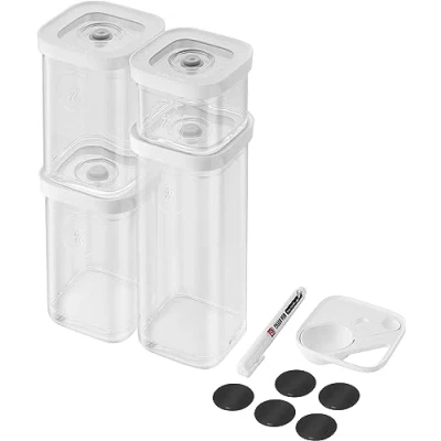 Image of Zwilling FRESH &amp; SAVE CUBE set, size S, 6 piece storage set incl. 3x boxes measuring spoon, NFC labels, Transparent white