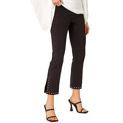 Image of Roman Originals Stud Detail Cropped Stretch Trousers for Women UK Ladies Everyday Holiday Spring Summer Comfy Soft Evening Vacation Work Party Black Size 14
