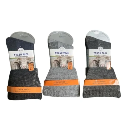 Image of QZ FASHION 3 Pairs Men&#039;s Merino Wool Blend Diabetic Socks Extra Wide Top Reinforced Heel &amp; Toe UK Size 6 11
