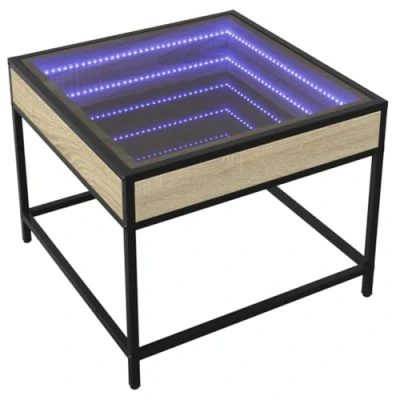 Image of vidaXL Coffee Table with Infinity LED Sonoma Oak, Engineered Wood, 50x50x41cm Living Room, Bedroom, Side/End