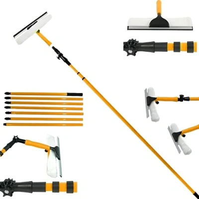 Image of 3.5m Long Telescopic Window Cleaner Heavy Duty Glass Cleaning Kit with Squeegee Extendable Conservatory Pole