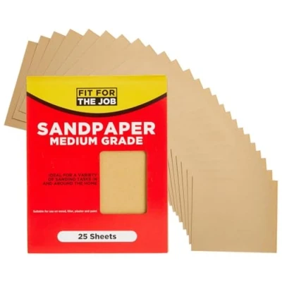 Image of Fit For The Job 25 Large A4 Size Sheets Medium Grade Sandpaper Sanding Wood, Furniture, Metal, Plaster Home Improvement, Decorating &amp; More, 11x9 inch (230x280mm) 11&quot; x 9&quot;