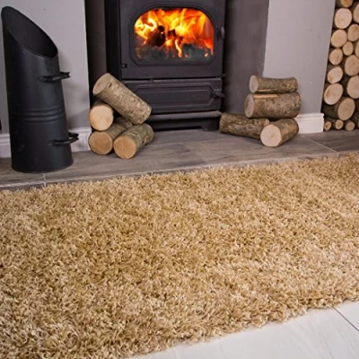 Image of Ontario Beige Natural Fireside Fireplace Mantelpiece Hearth Shaggy Shag Fluffy Living Room Area Rug