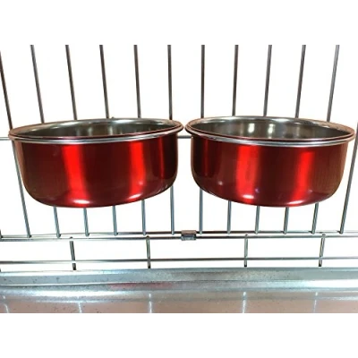 Image of Ellie Bo Pair of Dog Bowls For Crates, Cages or Pens and 3 Sizes (0.9Ltr Medium, Red)