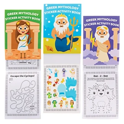 Image of Baker Ross FX613 Greek Mythology Sticker Activity Books Pack of 8, Book Party Bag Fillers for Kids