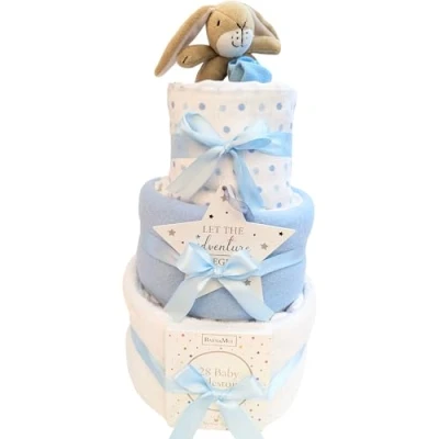 Image of New Baby Gifts for Newborn Gift Set 3 Tier Nappy Cake Hamper Present Shower Gifting &amp; Parent Guess How Much I Love You (Boy)