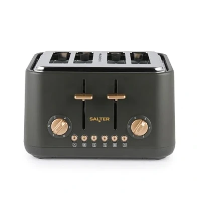 Image of Salter Pebble 4 Slice Toaster Wide Slot Bread with High Lift Eject, 6 Browning Levels, Self Centring Slots, Removable Crumb Tray, Defrost/Reheat/Cancel, Charcoal