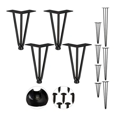 Image of Relaxdays Hairpin Legs, Set of 4, 3 Bars, Metal, Table Support for Shelf and Stool, 20 cm, Black, steel, rubber