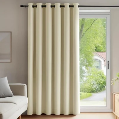 Image of Deconovo Room Divider 78x114 Inch Curtain Thermal Insulated Window Treatment Energy Efficiency Soft Pair Blackout for Living Beige Set of 1
