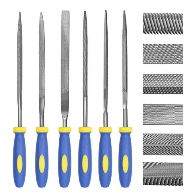 Image of Needle File Set, Carbon Steel 6 Piece Set(6 1/4&#039;&#039; Total Length) Hardened Alloy Strength Set Includes Flat, Flat Warding, Square, Triangular, Round, and Half Round